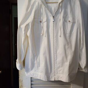 DENIM & C0MPANY WHITE COTTON HOODED ZIPPERED JACKET SIZE XL